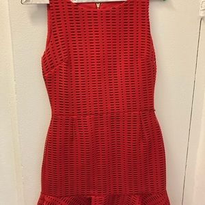 Sandro Red Rami Neoprene Flare Dress